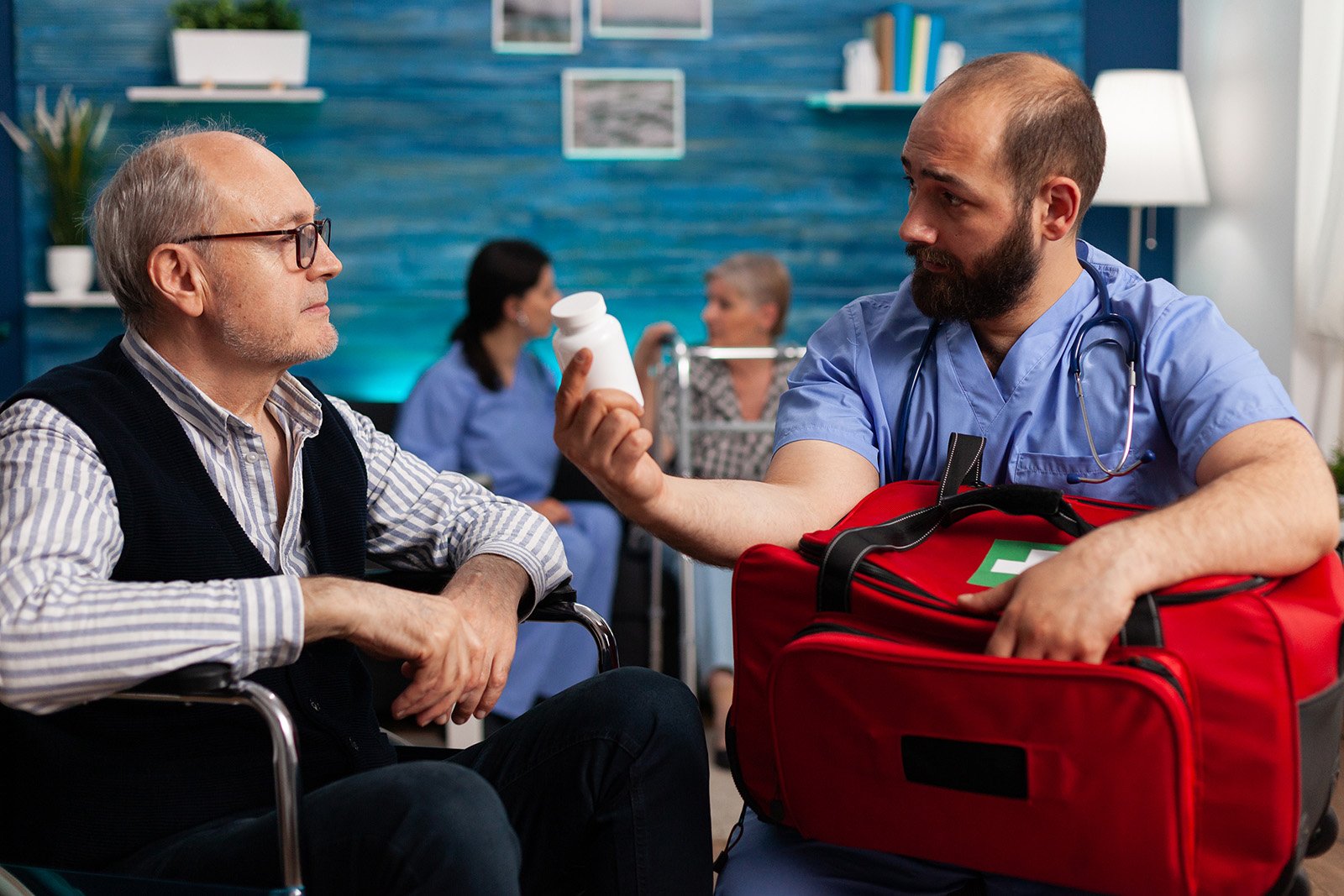 A Lynway nurse explaining medication to a client